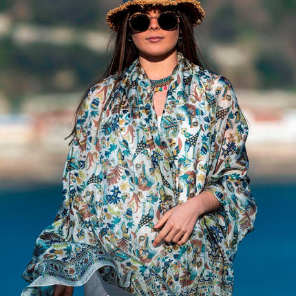 Foulard Pareo in Seta Stampa Marrone - MARIO SPATARELLA