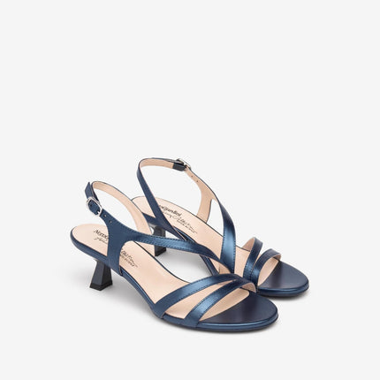 Nero Giardini Sandali Donna Tacco Svasato in Pelle Blu Oceano - MARIO SPATARELLA