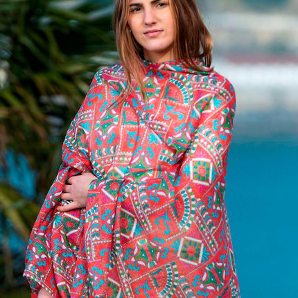 Foulard Pareo in Cotone Stampato Fantasia Rosso - MARIO SPATARELLA