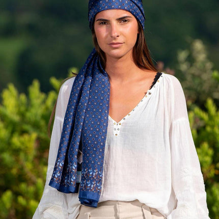Foulard Pareo in Seta Stampa Blu - MARIO SPATARELLA