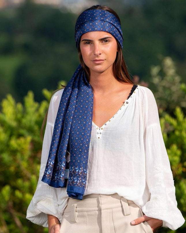 Foulard Pareo in Seta Stampa Blu - MARIO SPATARELLA