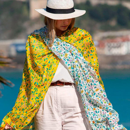 Foulard Pareo in Cotone Stampato Fantasia Double Face Giallo - MARIO SPATARELLA