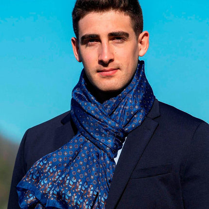 Foulard Uomo in Seta Stampa Blu - MARIO SPATARELLA