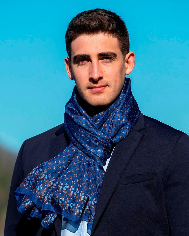 Foulard Uomo in Seta Stampa Blu - MARIO SPATARELLA