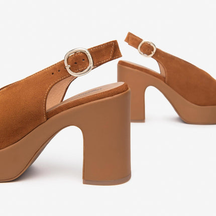 Nero Giardini Sandali Donna Spuntato con Tacco e Plateau in Camoscio Tabacco - MARIO SPATARELLA