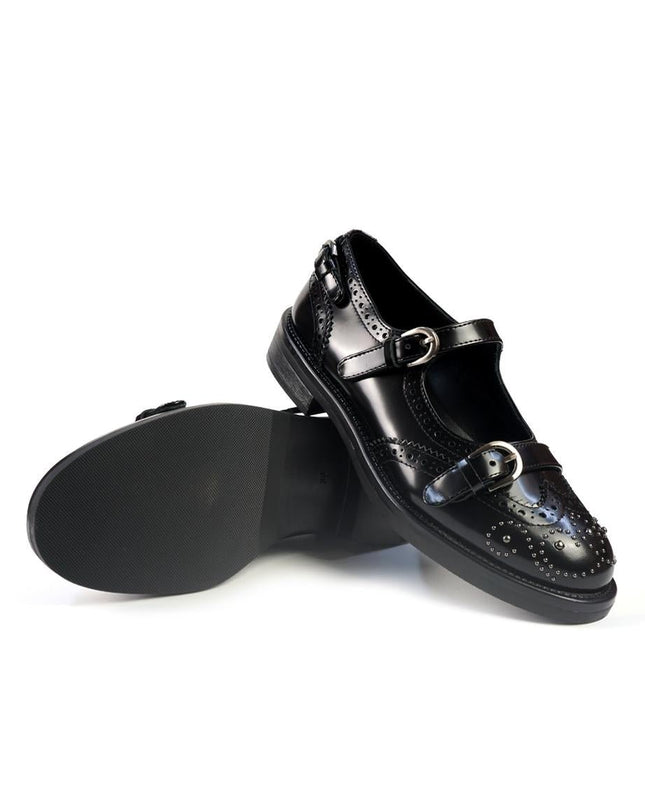 Ballerine Bruno Premi con Cinturini Monogramma e Borchie in Pelle Nero - MARIO SPATARELLA