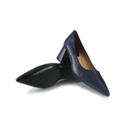 Francesco Milano Decollete in Pelle Blu Tacco Largo - MARIO SPATARELLA