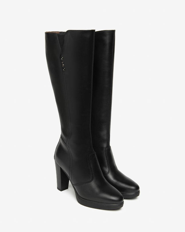 Nero Giardini Stivali Donna con Tacco e Plateau in Pelle Nero - MARIO SPATARELLA