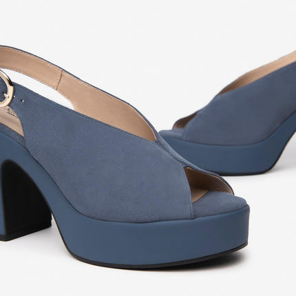 Nero Giardini Sandali Donna Spuntato con Tacco e Plateau in Camoscio Avio - MARIO SPATARELLA