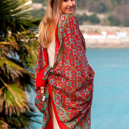 Foulard Pareo in Cotone Stampato Fantasia Rosso - MARIO SPATARELLA