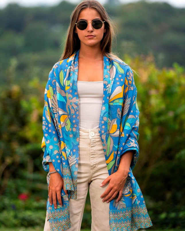 Foulard Pareo in Cotone Stampato Fantasia Blu - MARIO SPATARELLA