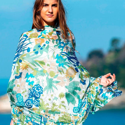 Foulard Pareo in Seta Stampa Verde - MARIO SPATARELLA