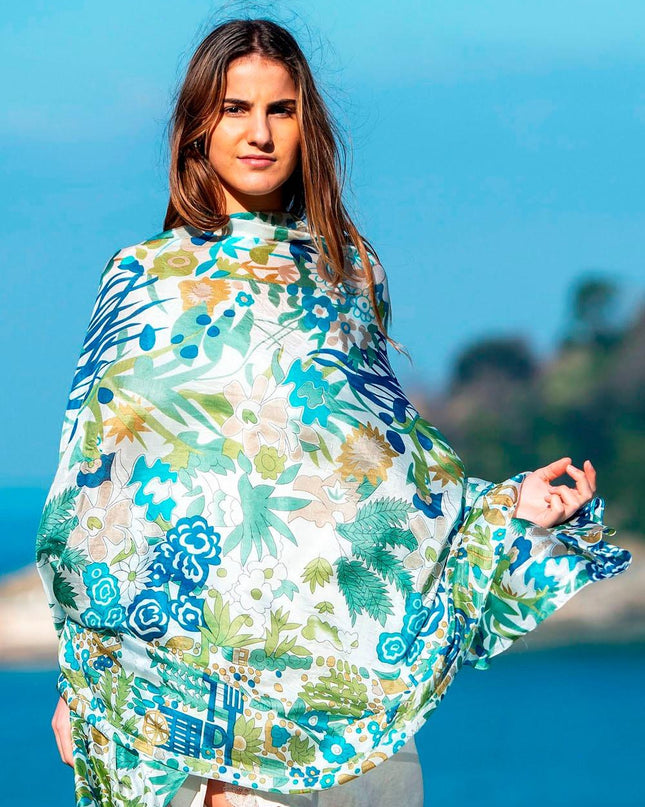 Foulard Pareo in Seta Stampa Verde - MARIO SPATARELLA