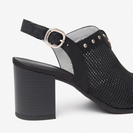 Nero Giardini Sandali Donna con Tacco in Pelle Nera Traforata - MARIO SPATARELLA