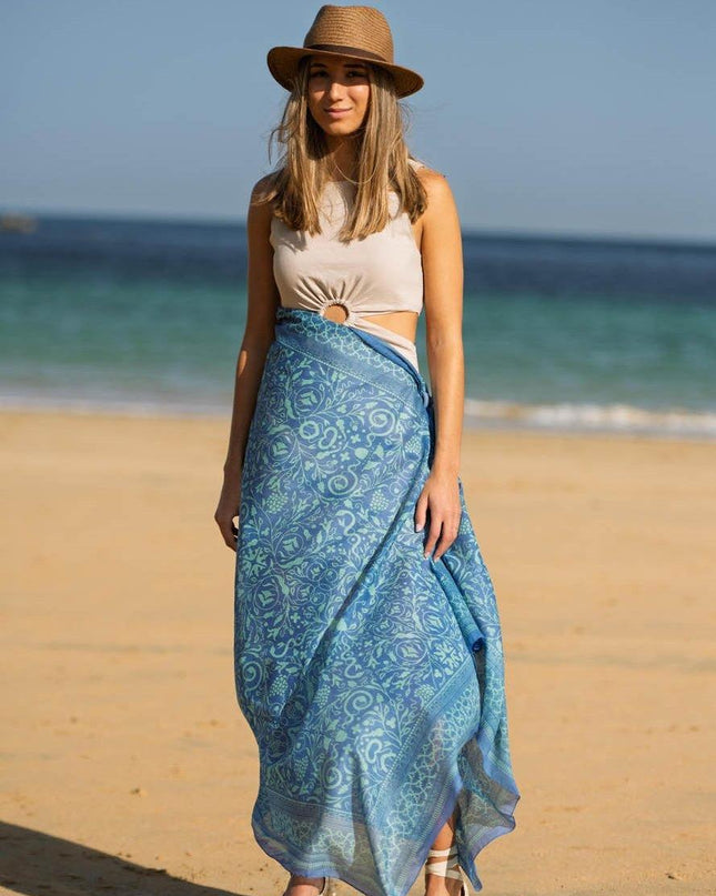 Foulard in Cotone Stampato Fantasia Azzurro - MARIO SPATARELLA