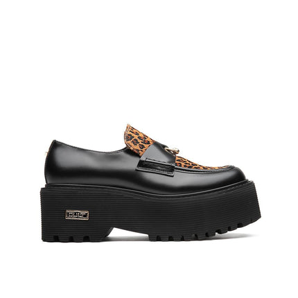 Mocassini Cult Donna con Zeppa in Pelle Nero e Cavallino Animalier - MARIO SPATARELLA