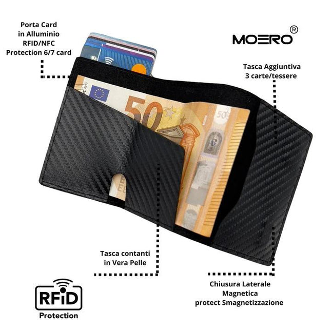 Moero Pro Carbon Black Zip Portafoglio Slim - MARIO SPATARELLA