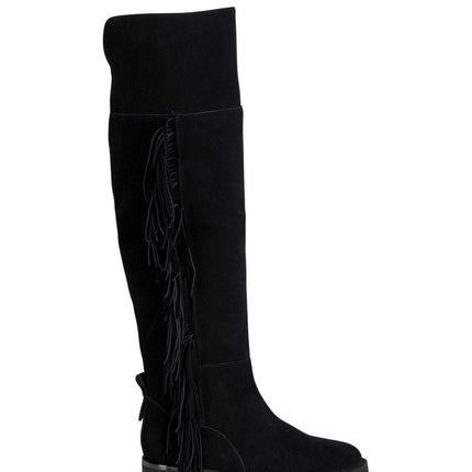 Stivali al Ginocchio con Frange Camoscio Nero - MARIO SPATARELLA