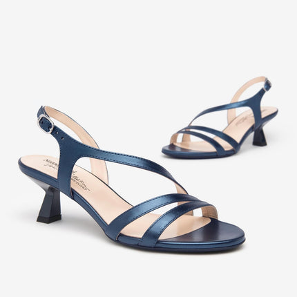 Nero Giardini Sandali Donna Tacco Svasato in Pelle Blu Oceano - MARIO SPATARELLA