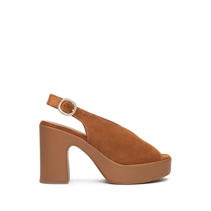 Nero Giardini Sandali Donna Spuntato con Tacco e Plateau in Camoscio Tabacco - MARIO SPATARELLA