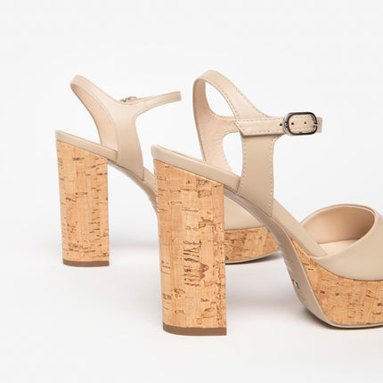 Nero Giardini Sandali Donna con Tacco Sughero in Pelle Lino - MARIO SPATARELLA