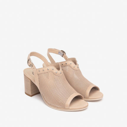 Nero Giardini Sandali Donna con Tacco in Pelle Champagne Traforata - MARIO SPATARELLA