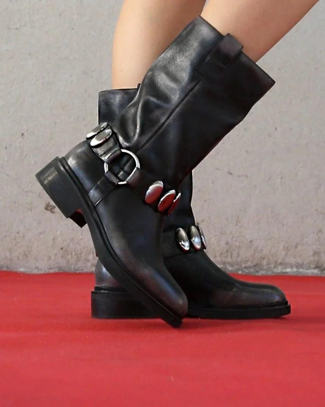 Bruno Premi Stivali Biker Donna in pelle Nero OL ALIA - MARIO SPATARELLA