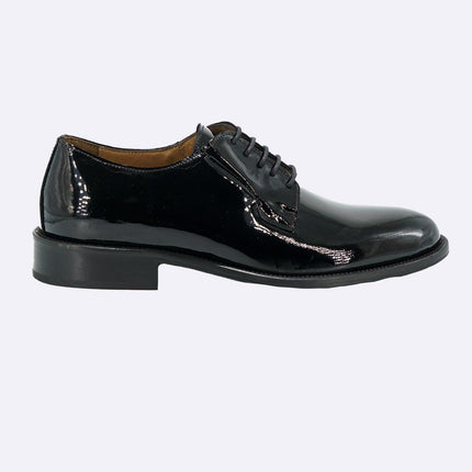 Stringata Uomo Elegante Sposo Cerimonia Vernice Nero Fondo Cuoio Cucito Derby Liscio - MARIO SPATARELLA
