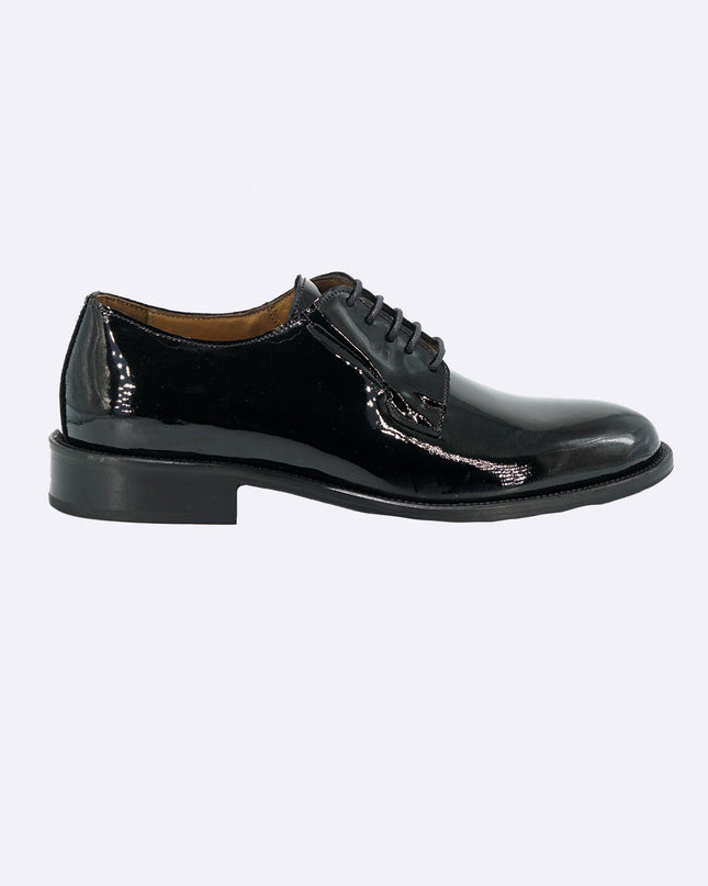 Stringata Uomo Elegante Sposo Cerimonia Vernice Nero Fondo Cuoio Cucito Derby Liscio - MARIO SPATARELLA