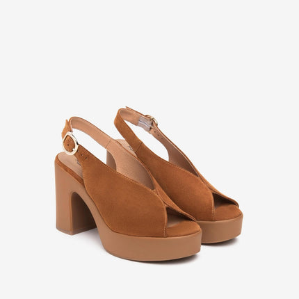 Nero Giardini Sandali Donna Spuntato con Tacco e Plateau in Camoscio Tabacco - MARIO SPATARELLA