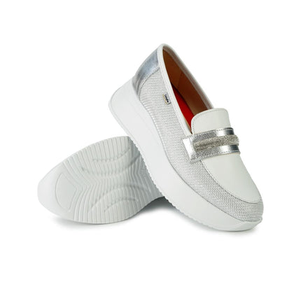 Callaghan Mocassini Donna in Pelle e Tessuto Argento - MARIO SPATARELLA