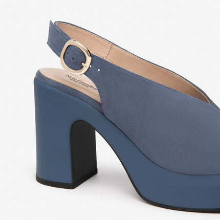 Nero Giardini Sandali Donna Spuntato con Tacco e Plateau in Camoscio Avio - MARIO SPATARELLA