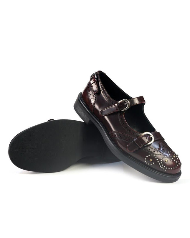 Ballerine Bruno Premi con Cinturini Monogramma e Borchie in Pelle Cherry - MARIO SPATARELLA