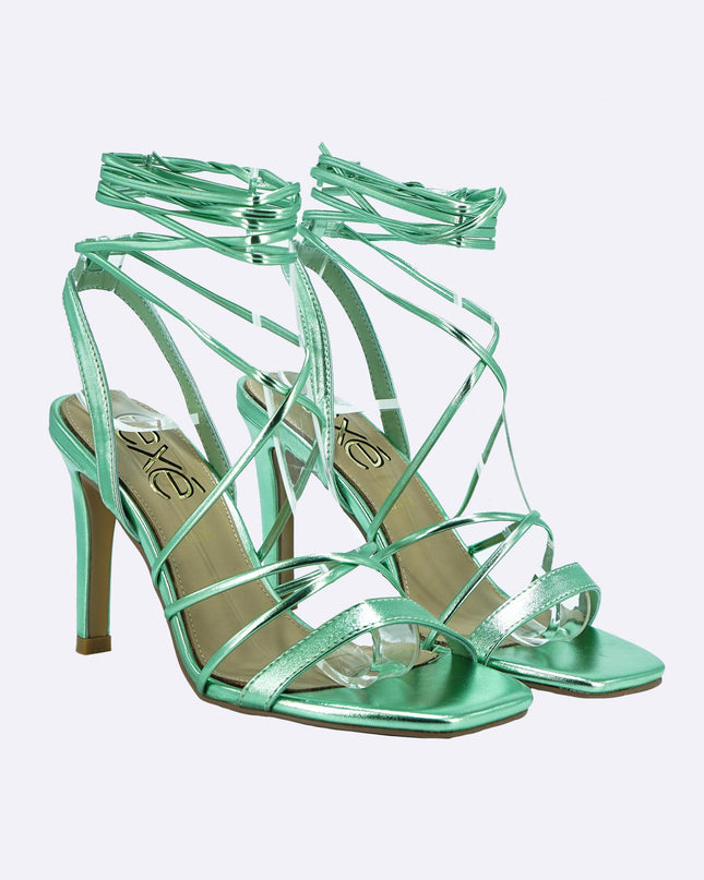 Sandalo Alto Laminato Verde Punta Quadrata - MARIO SPATARELLA