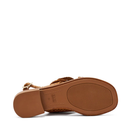 Frau Sandali Donna Bassi in Pelle Intrecciata Cuoio - MARIO SPATARELLA