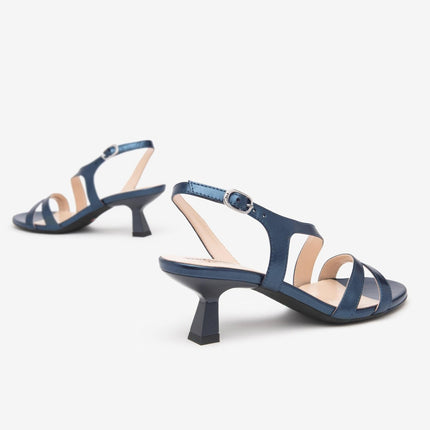 Nero Giardini Sandali Donna Tacco Svasato in Pelle Blu Oceano - MARIO SPATARELLA