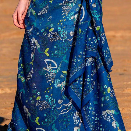 Foulard Pareo in Cotone Stampato Fantasia Blu - MARIO SPATARELLA