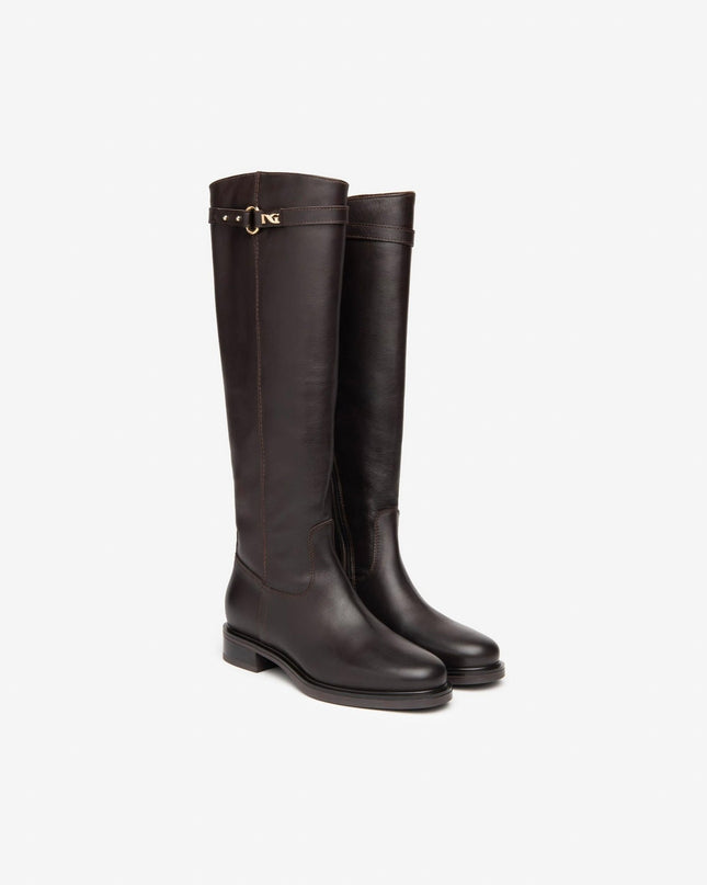 Nero Giardini Stivali Donna Tacco Basso in Pelle Marrone - MARIO SPATARELLA