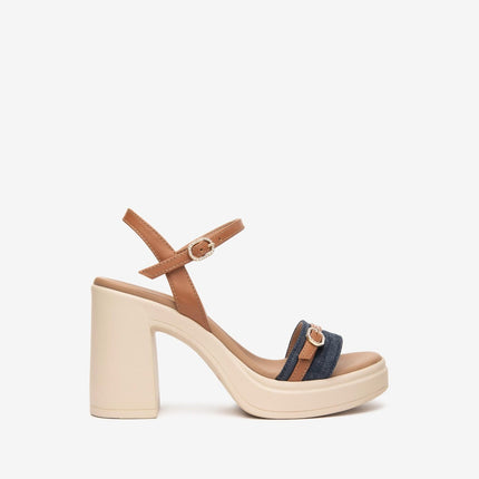 Nero Giardini Sandali Donna con Tacco Alto e Plateau in Pelle Jeans - MARIO SPATARELLA