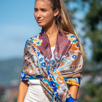 Foulard Pareo in Seta Stampa Marrone - MARIO SPATARELLA