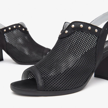 Nero Giardini Sandali Donna con Tacco in Pelle Nera Traforata - MARIO SPATARELLA