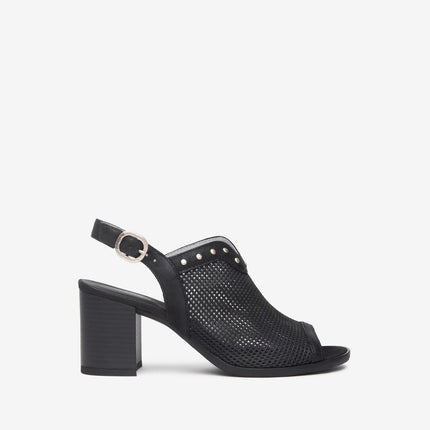 Nero Giardini Sandali Donna con Tacco in Pelle Nera Traforata - MARIO SPATARELLA