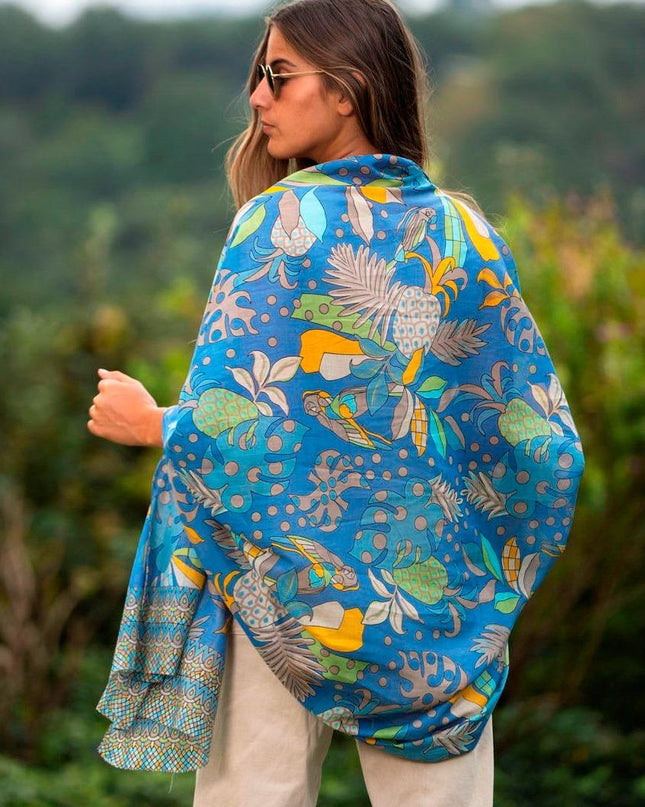 Foulard Pareo in Cotone Stampato Fantasia Blu - MARIO SPATARELLA