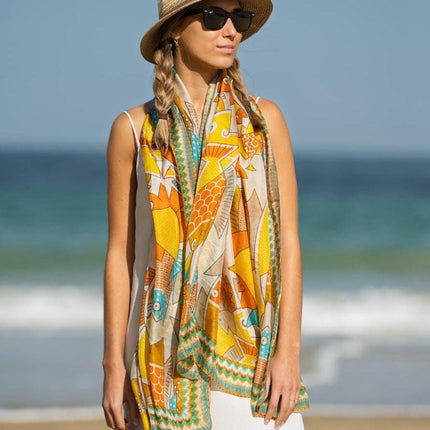 Foulard Pareo in Seta Stampa Giallo - MARIO SPATARELLA
