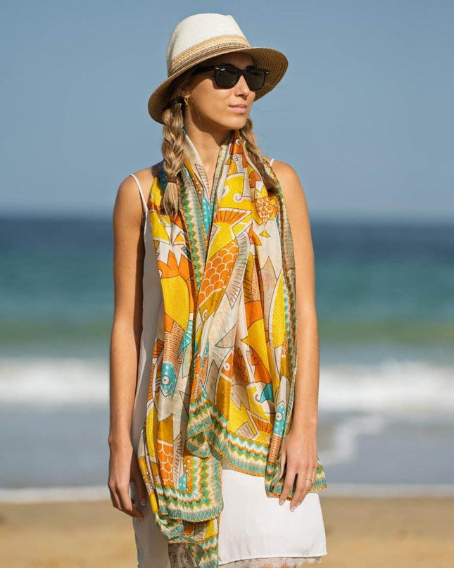 Foulard Pareo in Seta Stampa Giallo - MARIO SPATARELLA