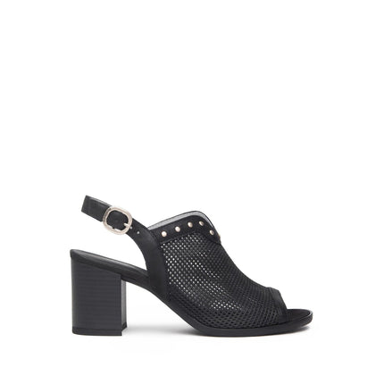 Nero Giardini Sandali Donna con Tacco in Pelle Nera Traforata - MARIO SPATARELLA