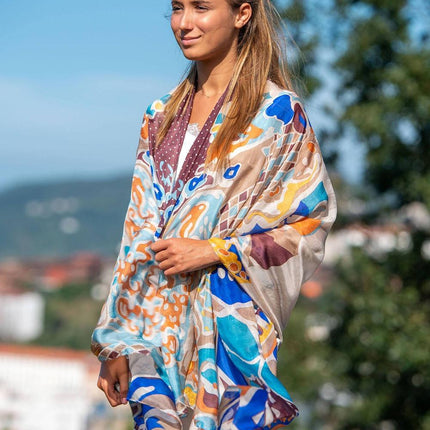 Foulard Pareo in Seta Stampa Marrone - MARIO SPATARELLA