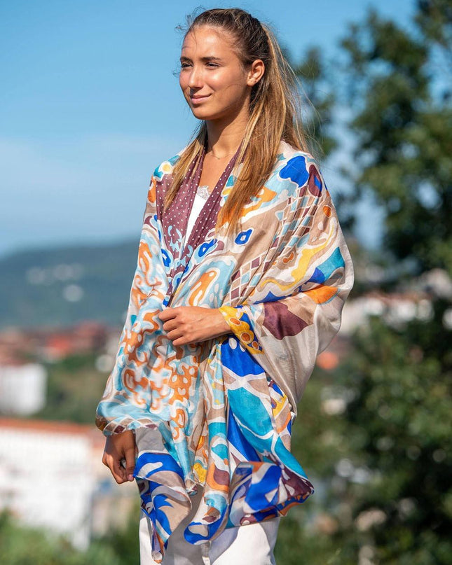 Foulard Pareo in Seta Stampa Marrone - MARIO SPATARELLA