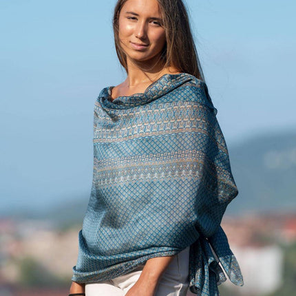 Foulard Pareo in Seta Stampa Azzurro - MARIO SPATARELLA