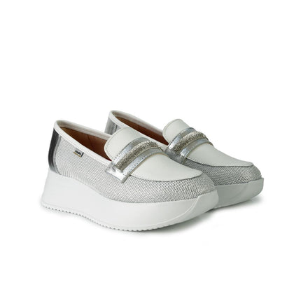 Callaghan Mocassini Donna in Pelle e Tessuto Argento - MARIO SPATARELLA